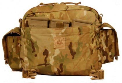 MRC E&R Bag's external flat pouches designed to discretely carry six M4 or similar sized magazines