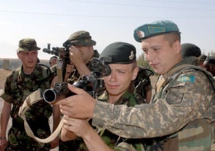 Exercise Steppe Eagle, a two-week Partnership for Peace exercise, involving British Territorial Army (reserves) soldiers from 7th Battalion The Rifles (7 RIFLES) and Kazakh airborne troops