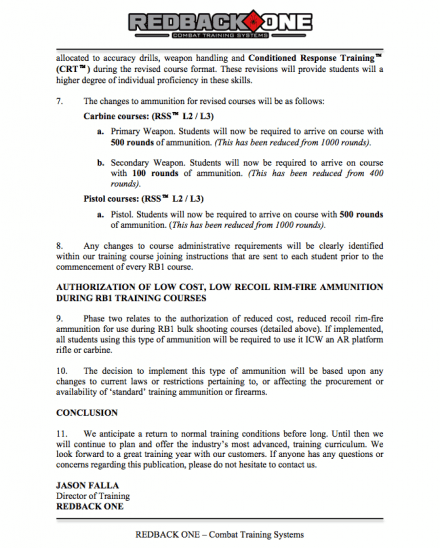 Revision of Redback One Course Ammunition Requirements for 2013 page 2