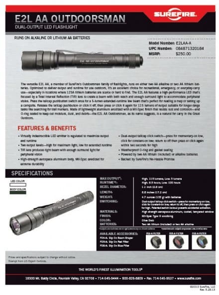 SureFire Upgrades Output on Outdoorsman Series Flashlights