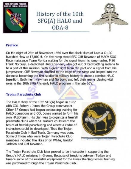 History of the 10th SFGA HALO and ODA-8