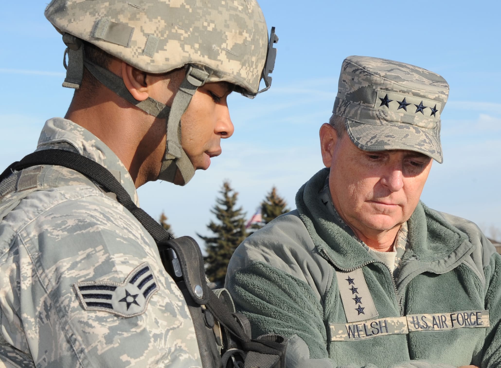 Force Chief of Staff Gen Mark A. Welsh III talks with Senior Airman Michael...
