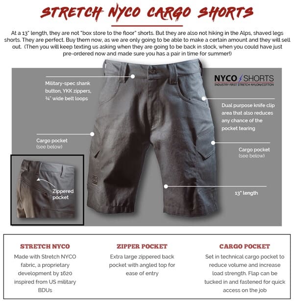 1620 USA - Stretch NYCO Work Shorts - Soldier Systems Daily