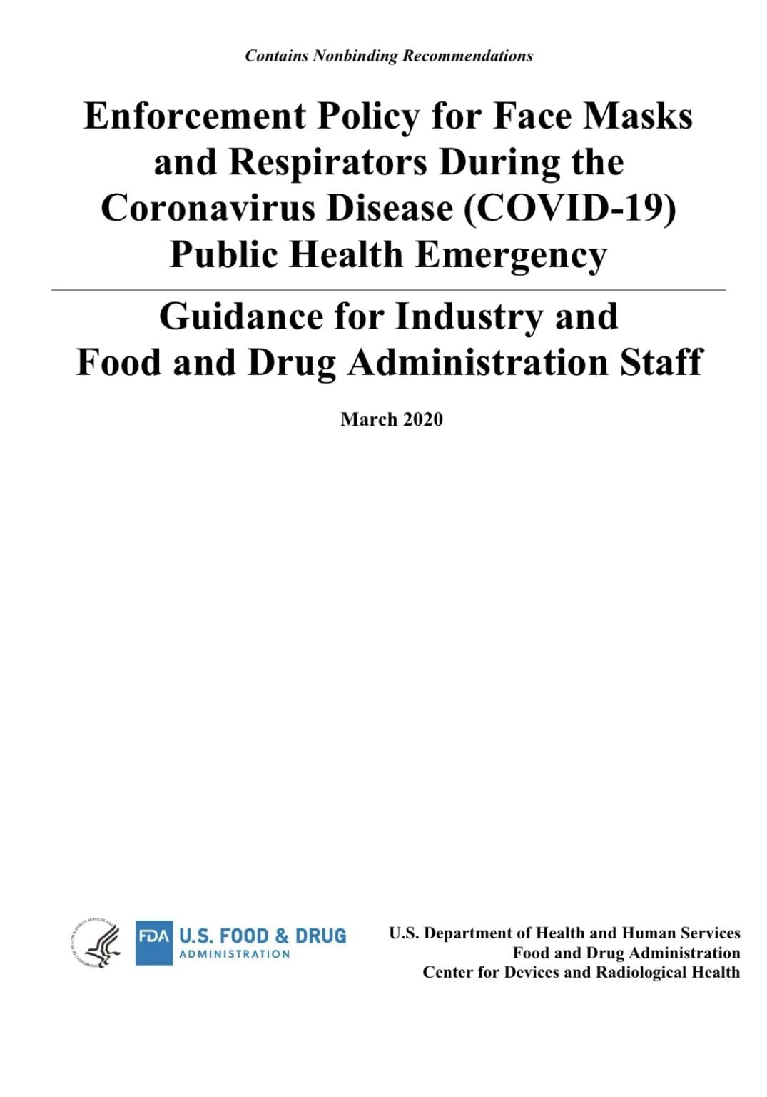 FDA Issues New Guidance for Face Masks and Respirators During the COVID