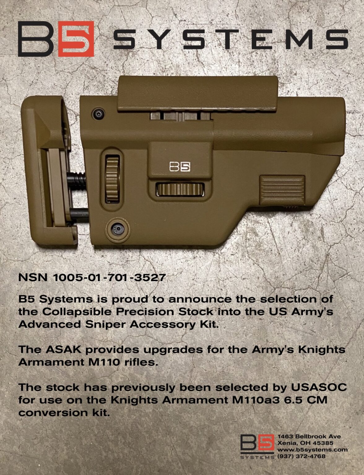 US Army Issues NSN for B5 Systems Collapsible Precision Stock Soldier