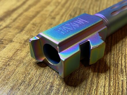 Close up of the Glock 17 Gen 5 barrel from Faxon