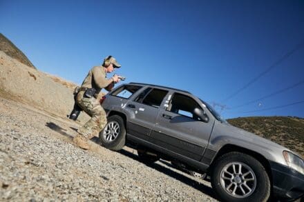 Rick Crawley working tactics around a vehicle. 