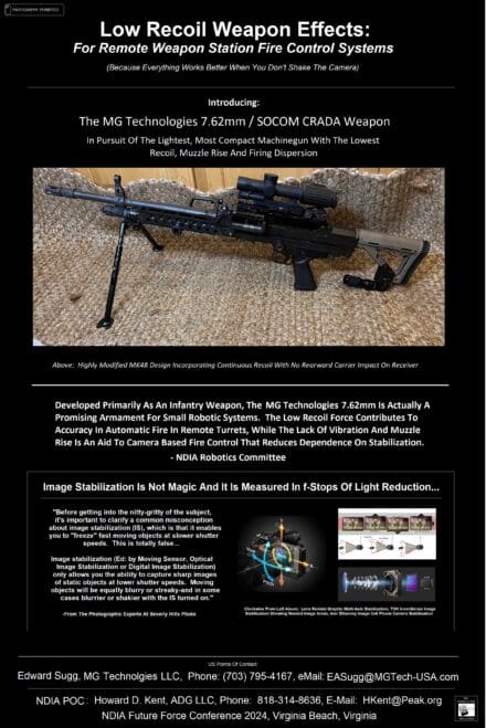 2024 NDIA Future Forces Conference Poster #1 – Low Recoil Weapon Effects for RWS FCS