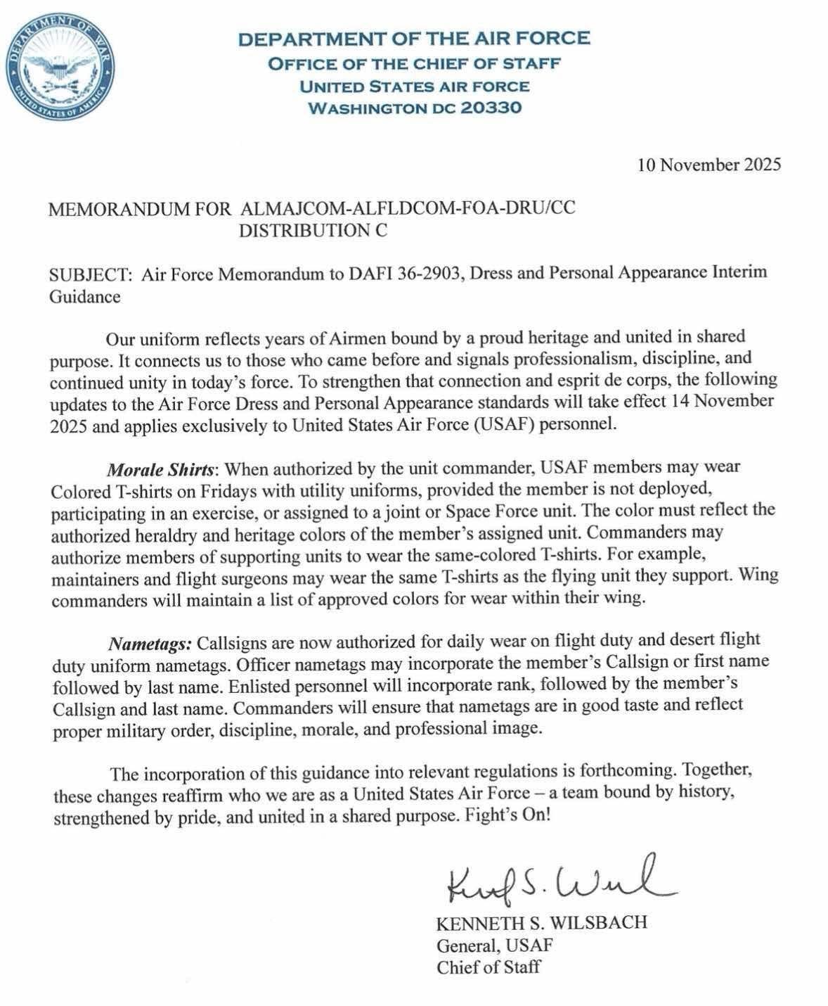 Air Force Chief of Staff Approves Morale T-Shirts and Callsigns On Aircrew Nametags Air Force Chief of Staff Approves Morale T-Shirts and Callsigns On Aircrew Nametags