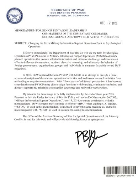 Making PSYOP Great Again – Hegseth Reinstates Name, Dumps MISO Making PSYOP Great Again – Hegseth Reinstates Name, Dumps MISO