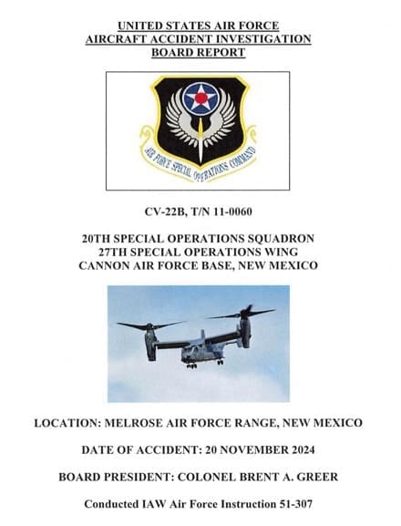 AFSOC Releases CV-22B Accident Investigation Board Report AFSOC Releases CV-22B Accident Investigation Board Report