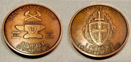 Ephesians 1-7 custom challenge coin for a military-focused men's prayer group.
