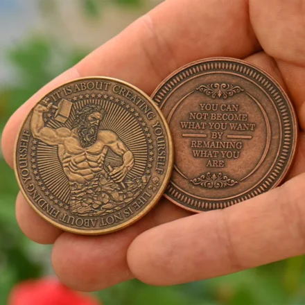 "It is about creating yourself" custom collectible coin.